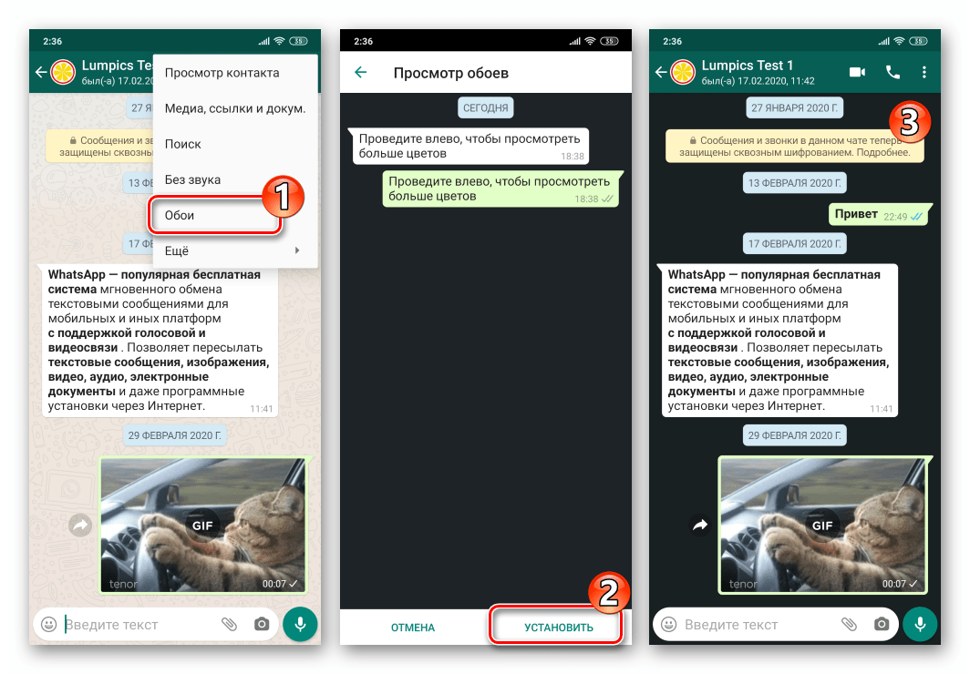 WhatsApp для Android - установка чёрного фона в чате