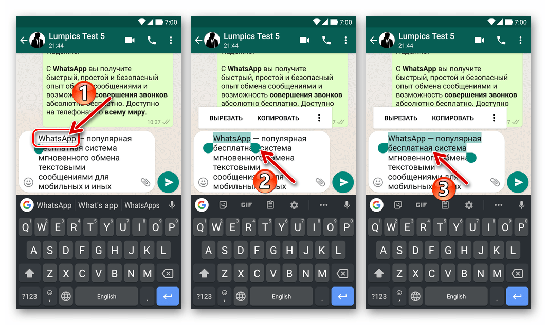 WhatsApp для выделение текста в отправляемом сообщении для применения форматирования жирным шрифтом