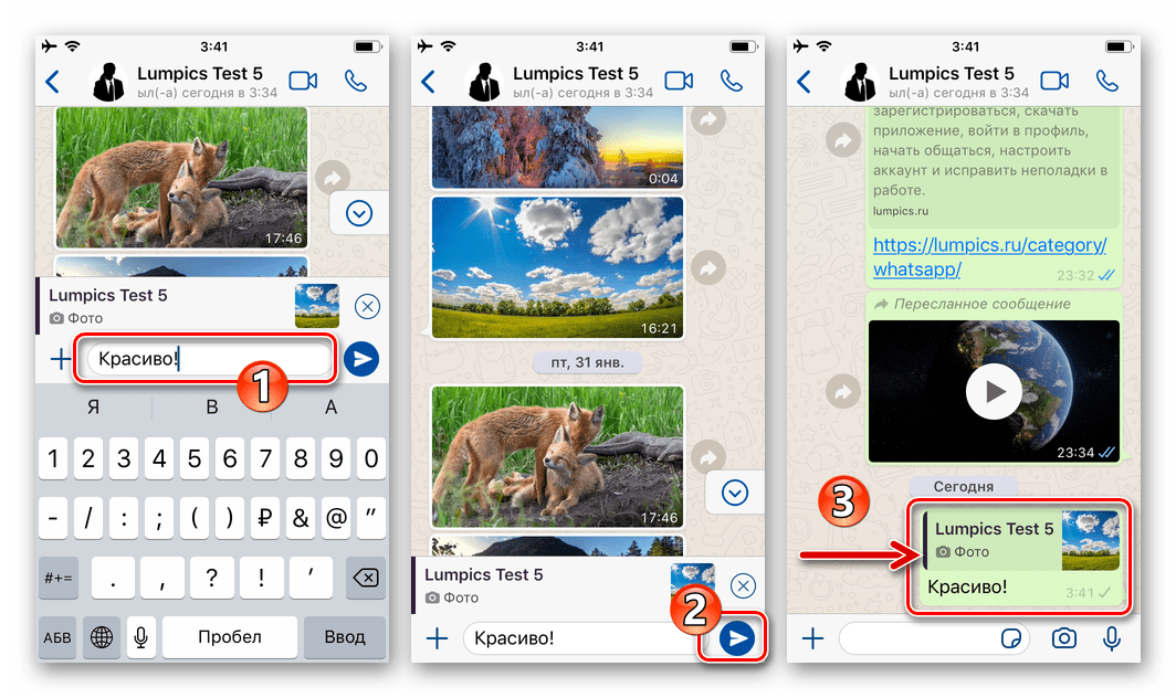WhatsApp для iOS формирование ответа на конкретное сообщение собеседника и его отправка в чат