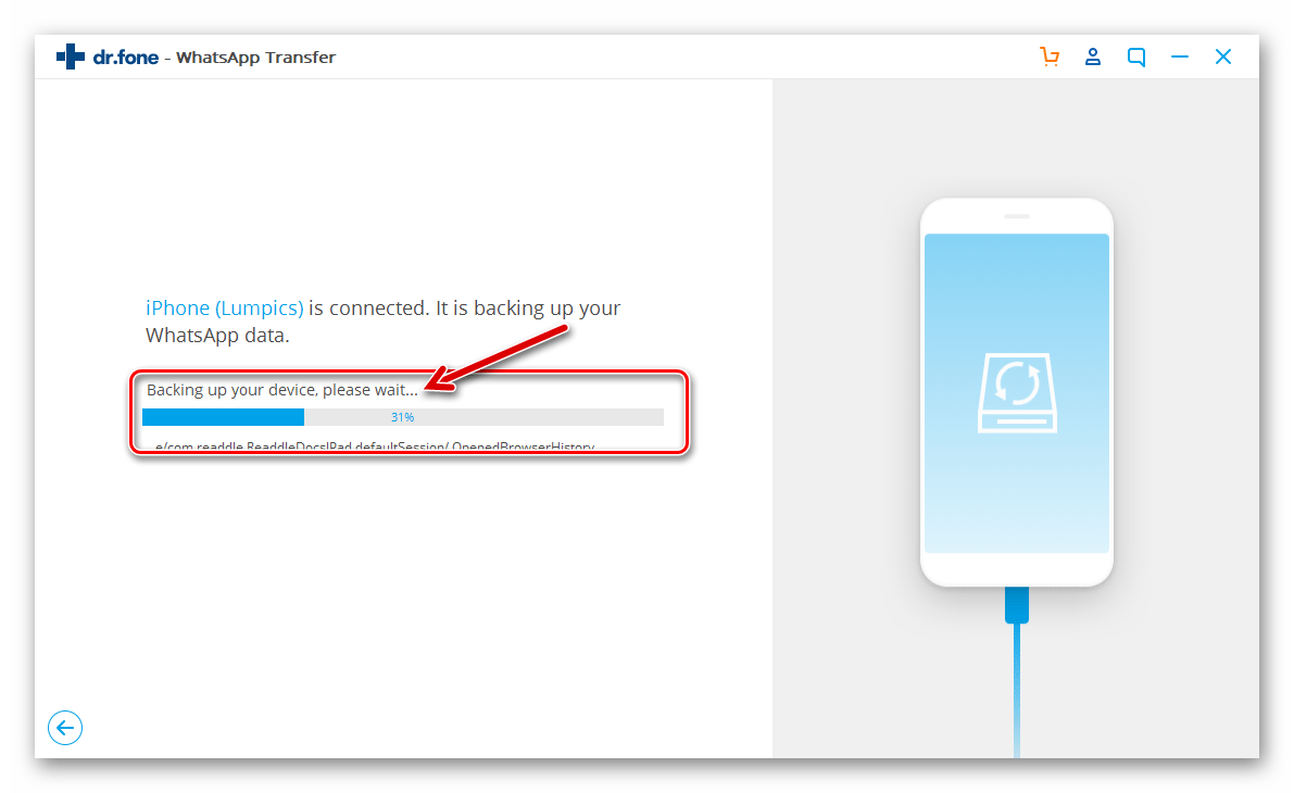 Dr.fone WhatsApp Transfer вычитка данных мессенджера из iPhone