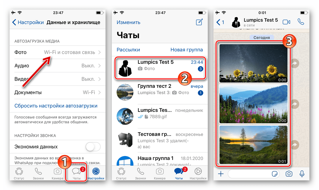 WhatsApp для iPhone Автозагрузка фото из мессенджера по Wi-Fi и сотовых сетей активирована