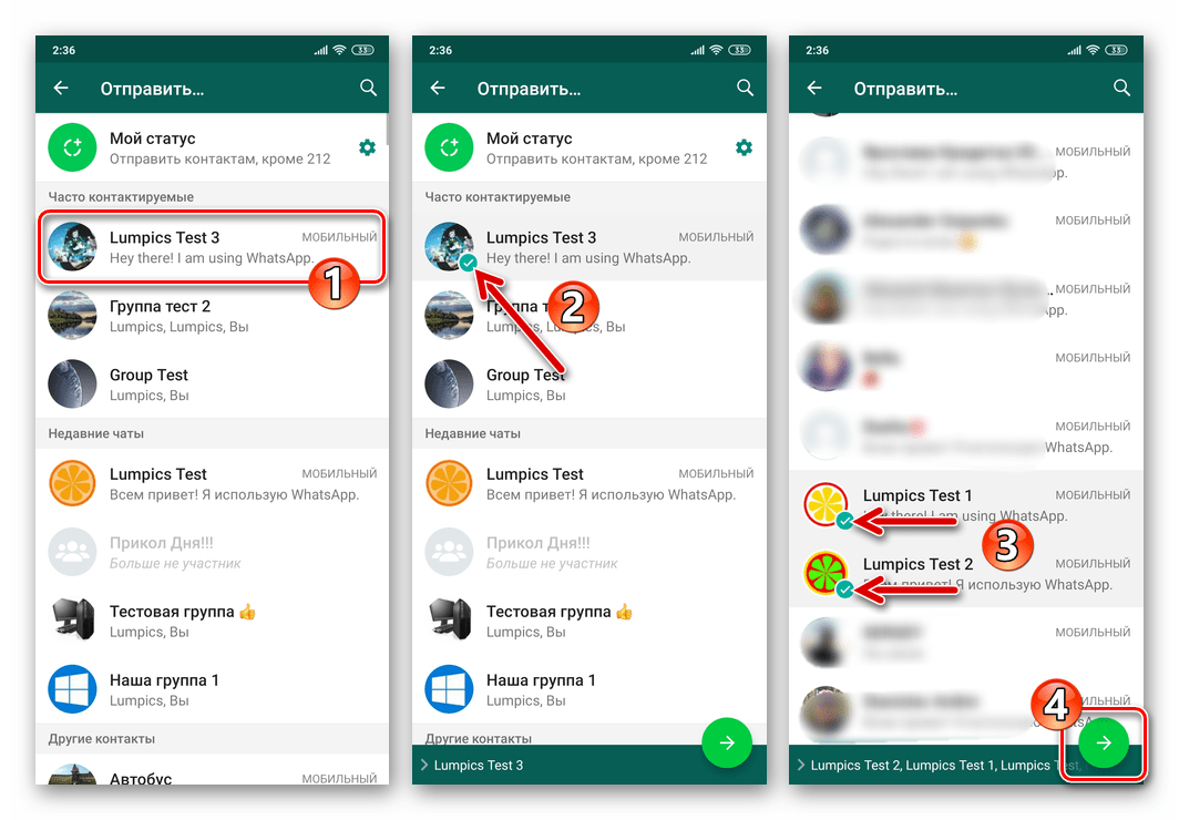 WhatsApp для Android выбор получателей GIF-файлов из Проводника в мессенджере