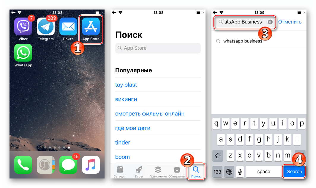 WhatsApp Business для iOS поиск программы в Apple App Store