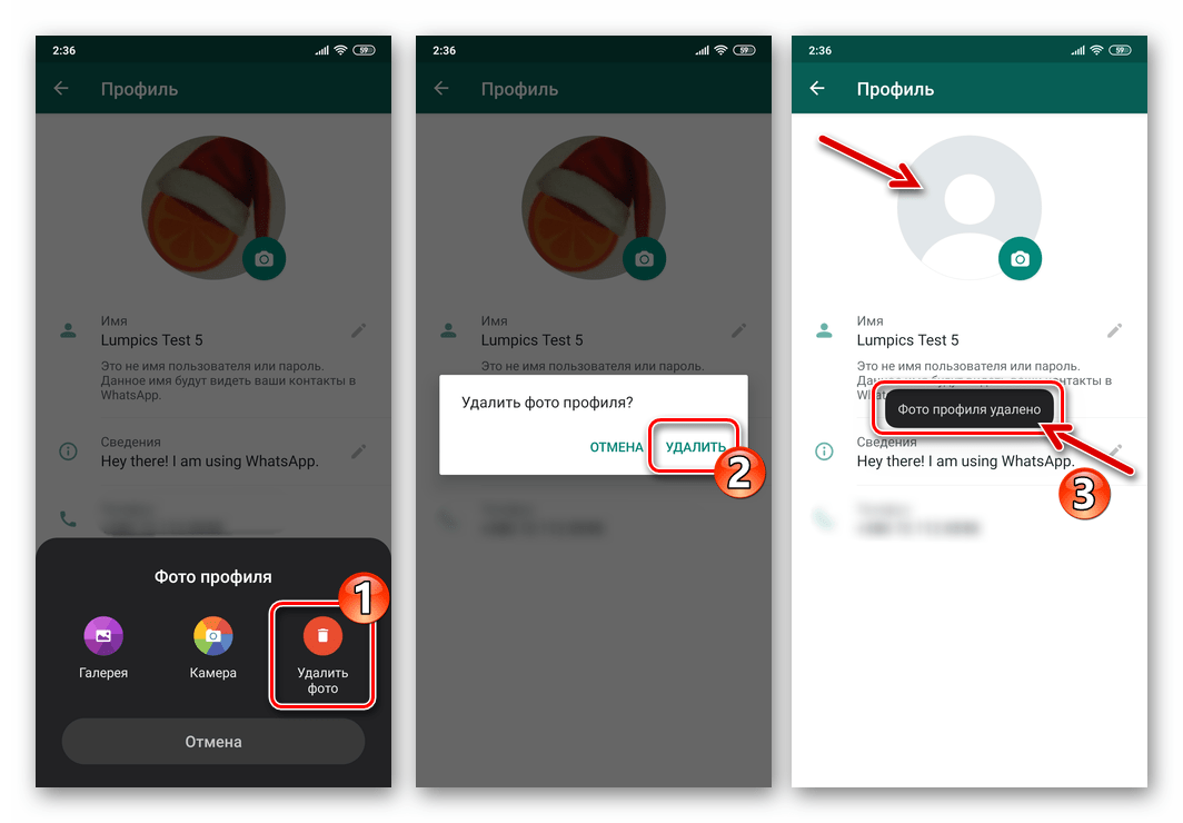 WhatsApp для Android удаление фото профиля в мессенджере