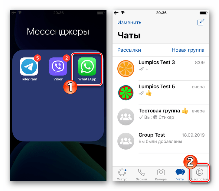 WhatsApp для iOS - запуск программы мессенджера, переход в Настройки