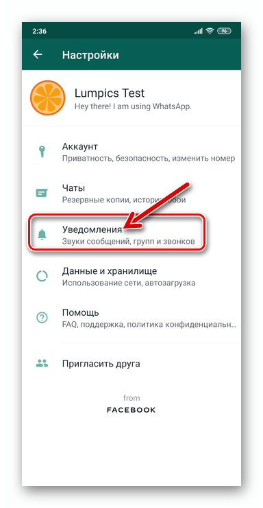 WhatsApp для Android - Раздел Уведомления в Настройках мессенджера