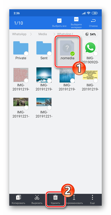 WhatsApp для Android удаление файла .nomedia для отображения фото из мессенджера в Галерее ОС