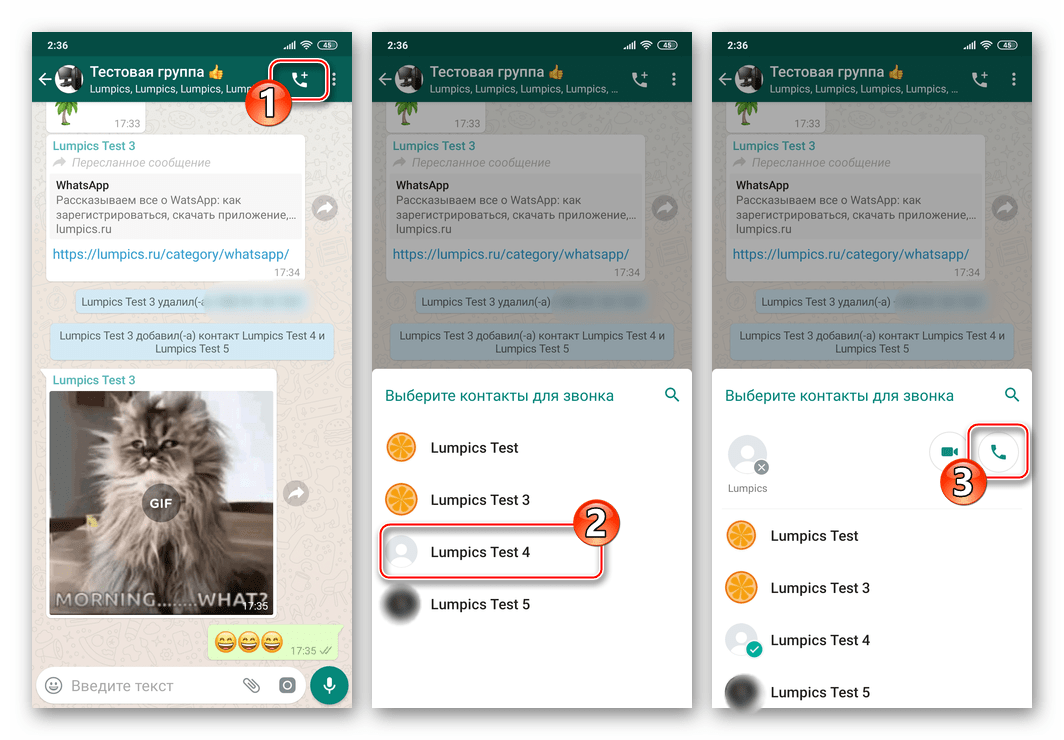 WhatsApp для Android голосовой вызов любого участника группового чата в мессенджере