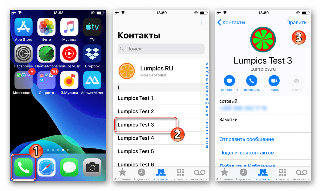 WhatsApp для iPhone переход к карточке контакта в адресной книге iOS