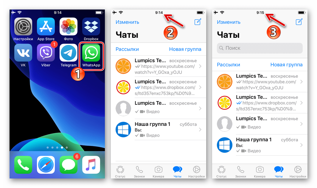 WhatsApp для iPhone запуск мессенджера для активации контроля Экранным временем