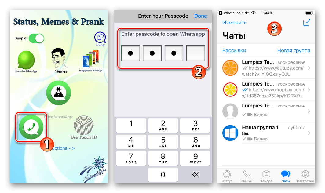 WhatsApp для iPhone открытие мессенджера через программу WhatsLock