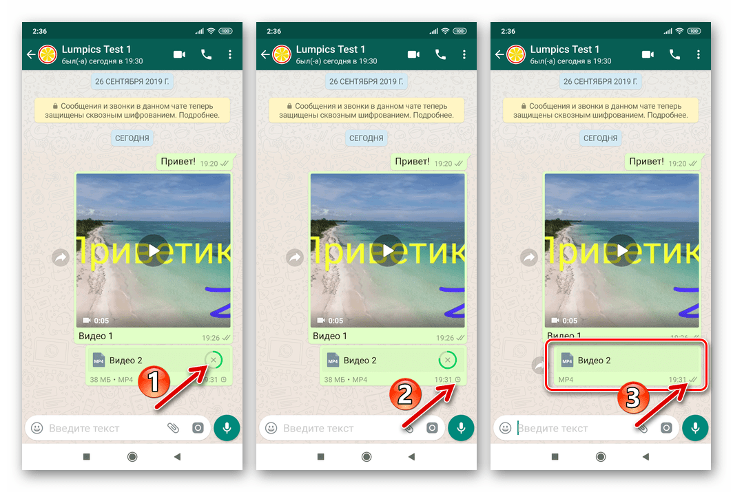 WhatsApp для Android процесс отправки файла через мессенджер и его завершение