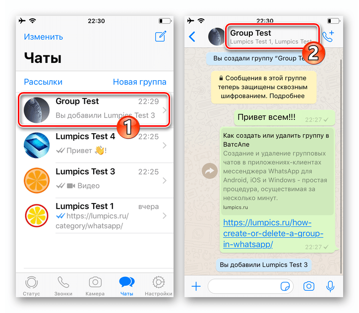 WhatsApp для iOS вызов экрана Данные группы