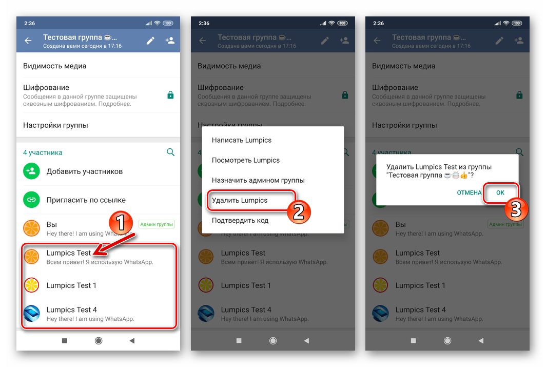 WhatsApp для Android исключение всех участников из группы