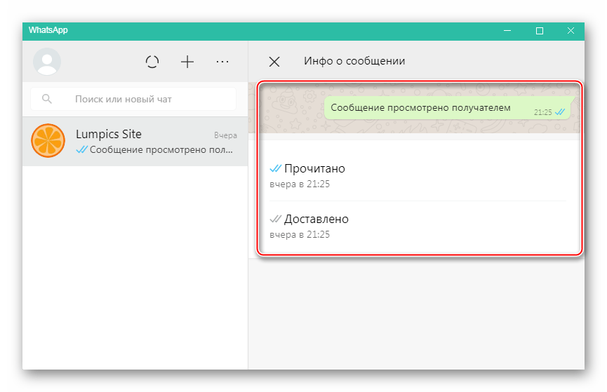 WhatsApp для Windows подробная информация о сообщении