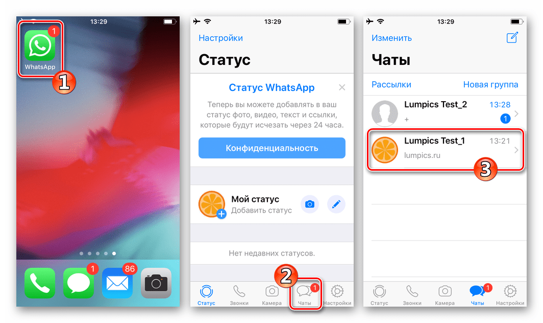 WhatsApp для iPhone удаление сообщений - переход в чат