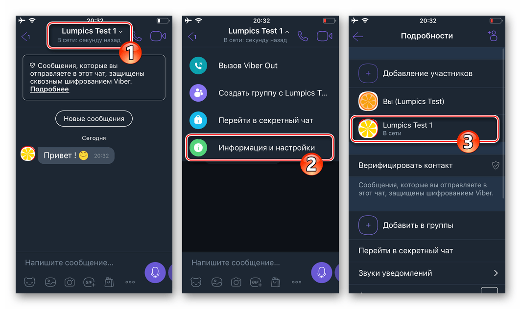 Viber для iOS просмотр номера телефона собеседника с экрана Подробности чата