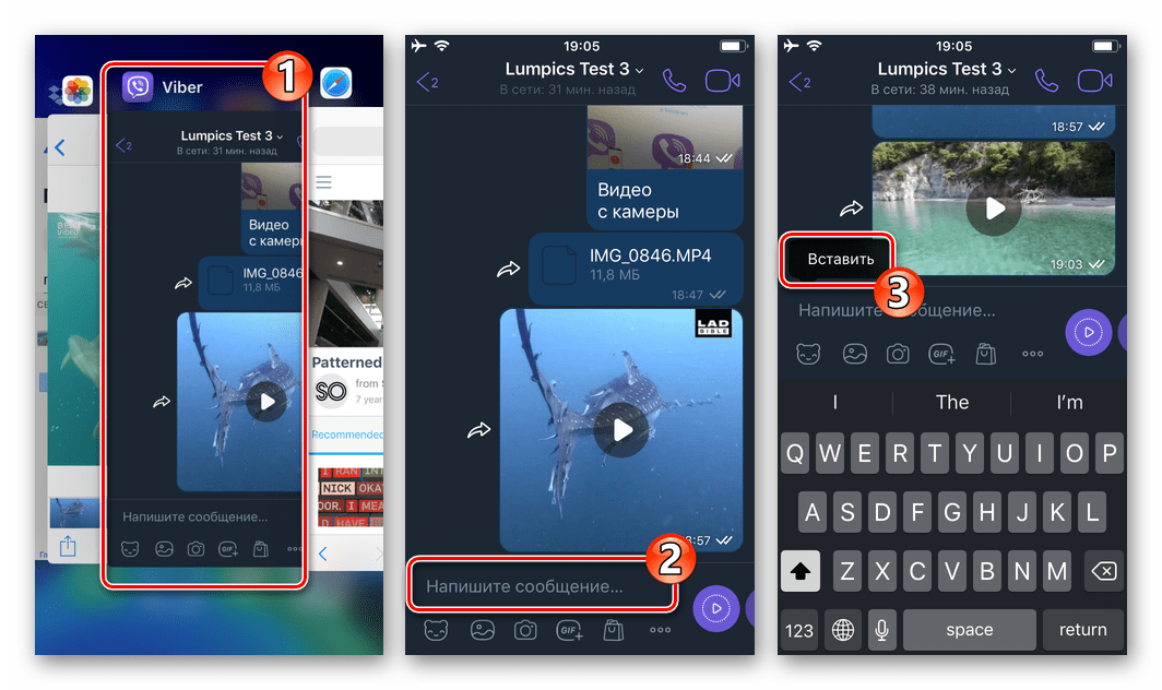 Viber для iPhone копирование вставка ссылки на веб-страницу с видео в сообщение