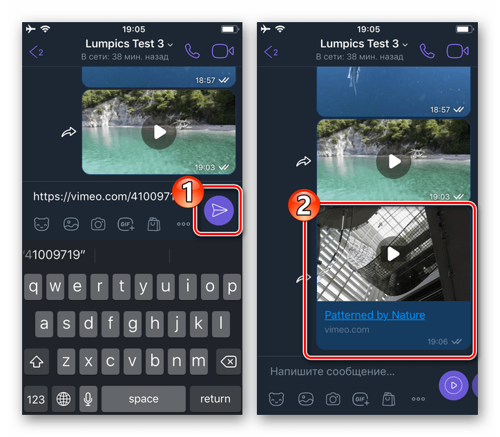 Viber для iPhone отправка ссылки на видеозапись с видеохостинга