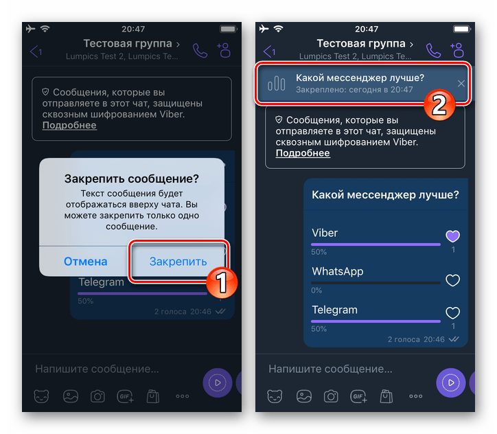 Viber для iOS опрос в группе закреплен