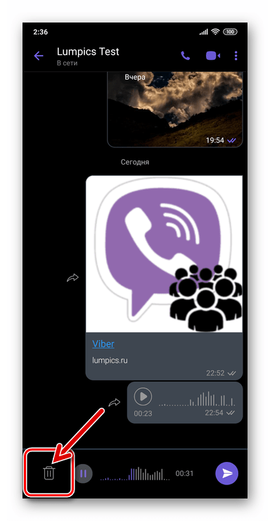 Viber для Android удаление голосового сообщения в процессе или после прослушивания до отправки