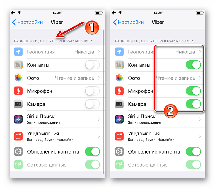 Viber для iPhone - как разрешить программе доступ к аппаратно-программным модулям смартфона