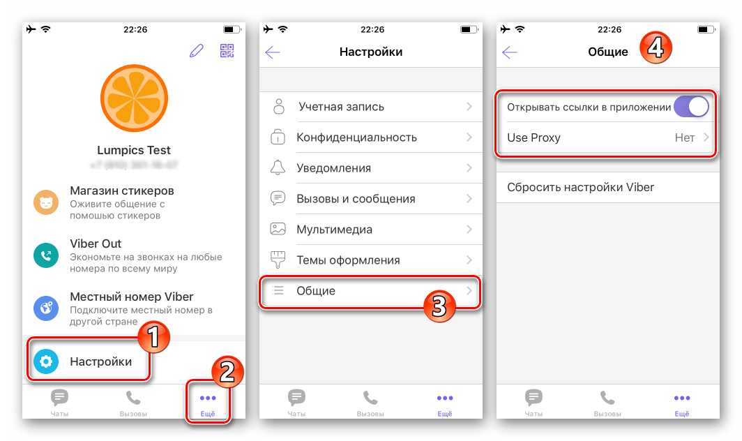 Viber раздел Общие в Настройках мессенджера на iPhone