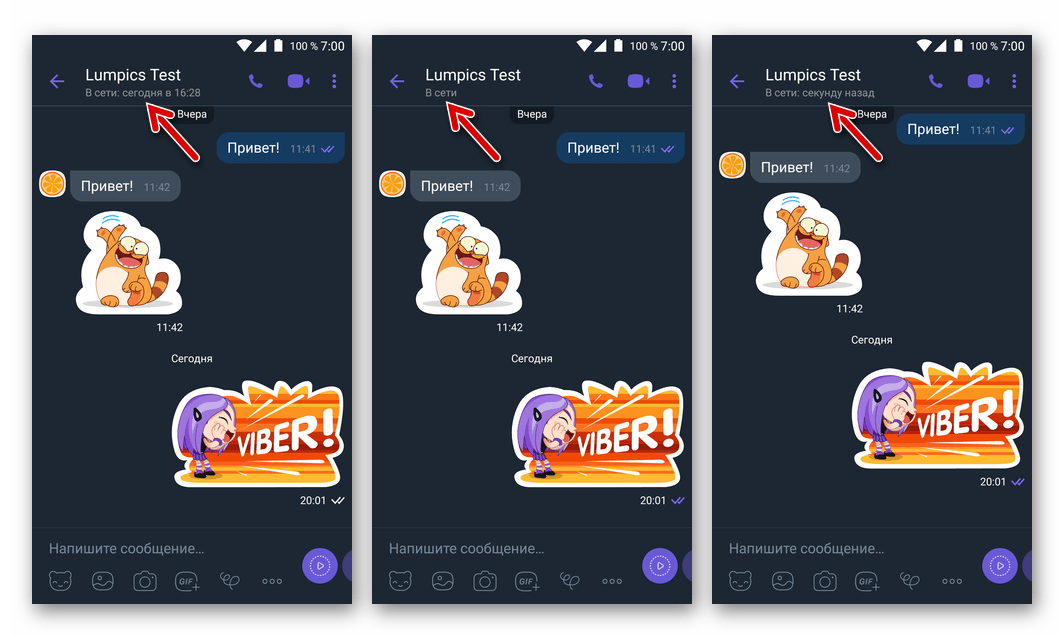 Статус В сети участника мессенджера Viber