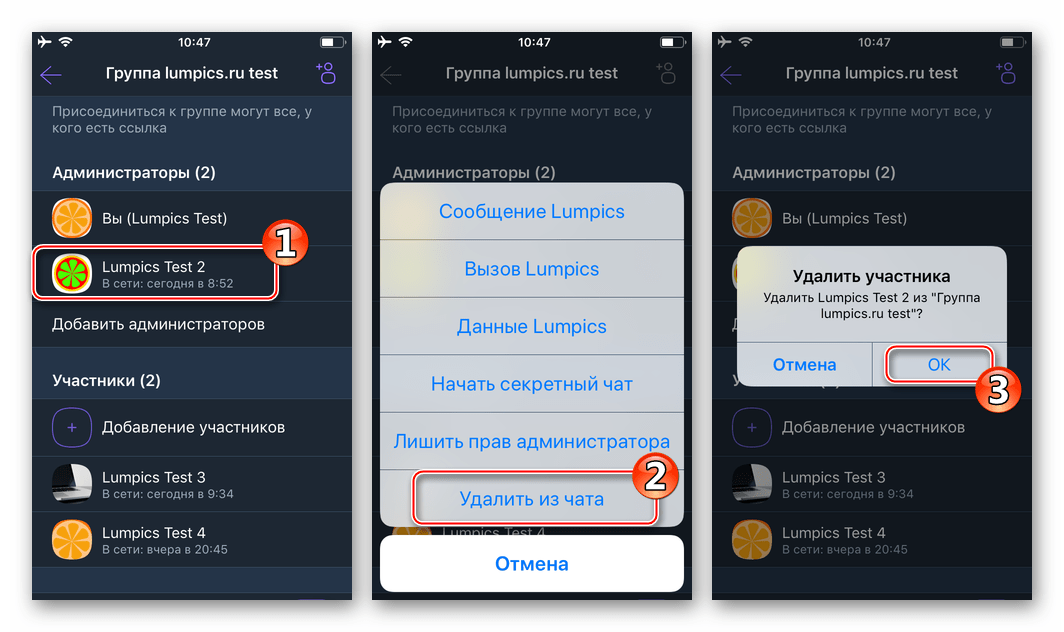 Viber для iPhone удаление администратора из группового чата