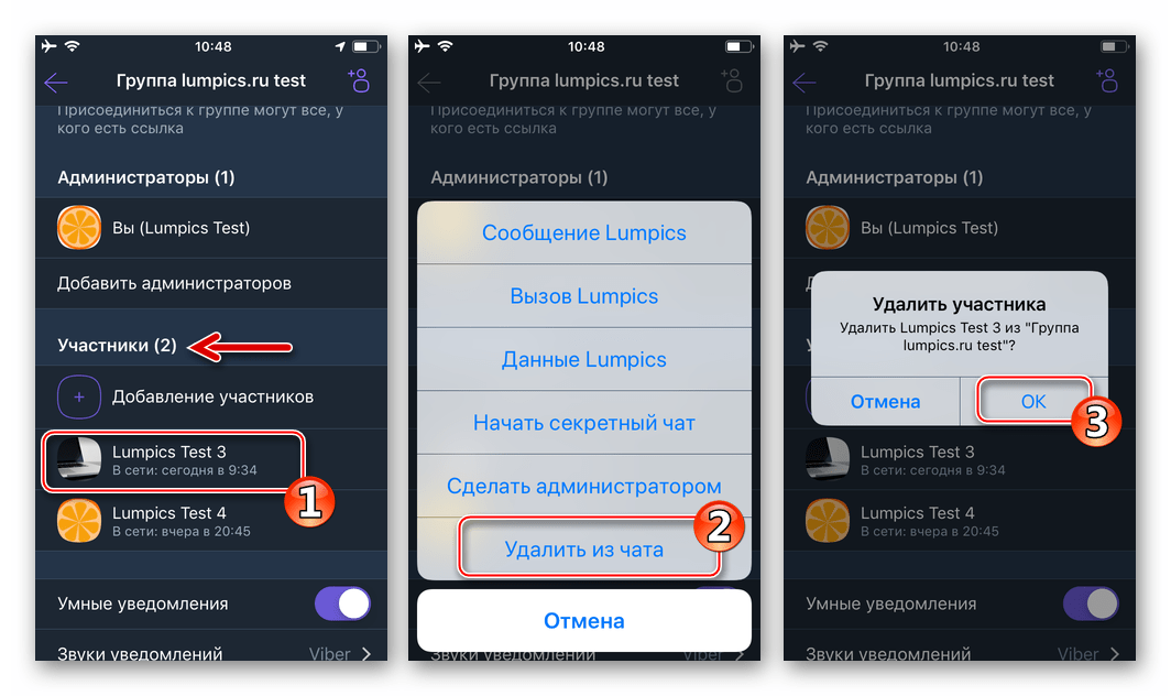 Viber для iPhone исключение из группы всех участников перед удалением чата