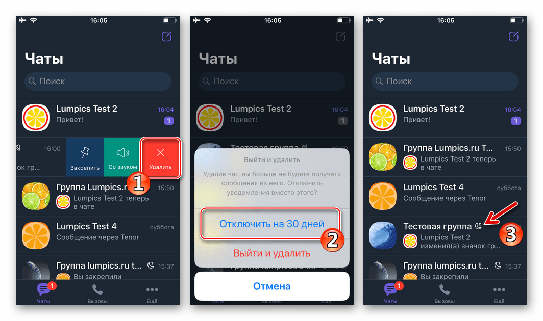 Viber для iOS временное отключение все оповещений из группового чата