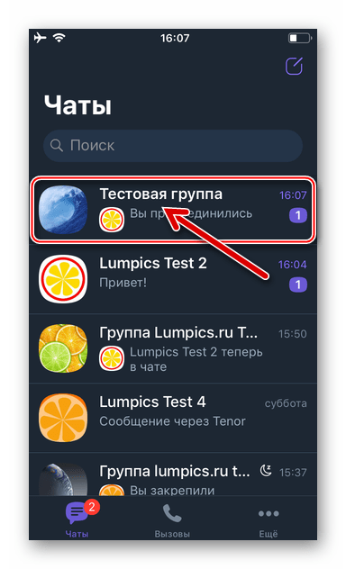 Viber для iPhone открытие группового чата, из которого нужно выйти