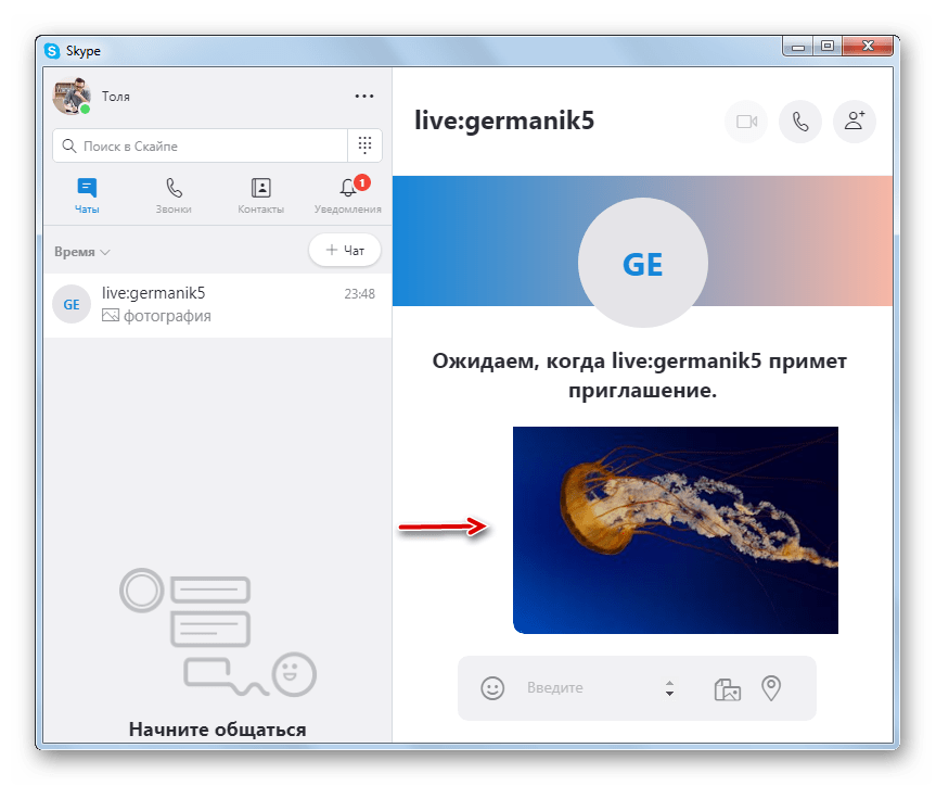 Картинка отправлена адресату в Skype 8