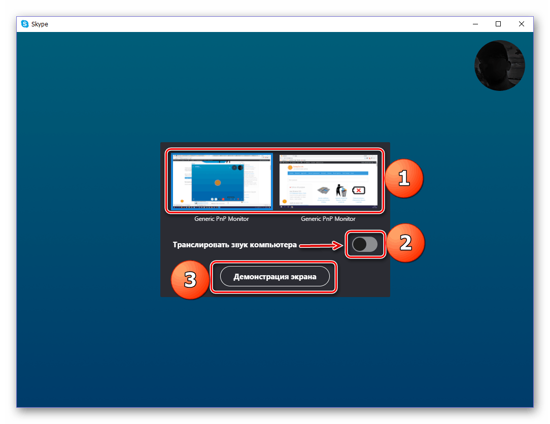 Параметры демонстрации экрана собеседнику в Skype 8