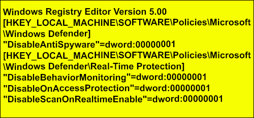 Информация для реестра для отключения Microsoft Security Essentials