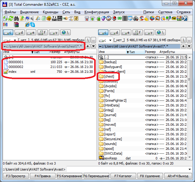 Карантин Аваст в интерфейсе Total Commander