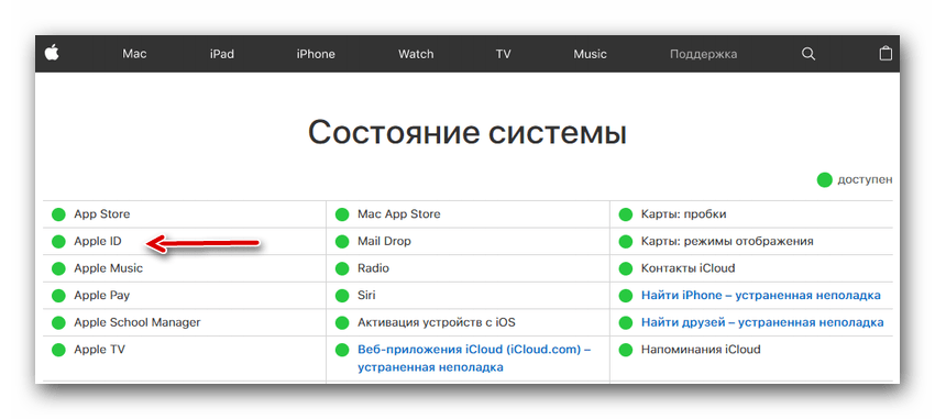 Проверка серверов компании Apple