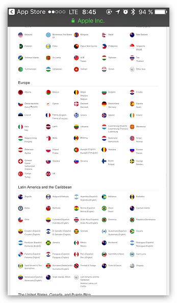 Выбор страны проживания в App Store