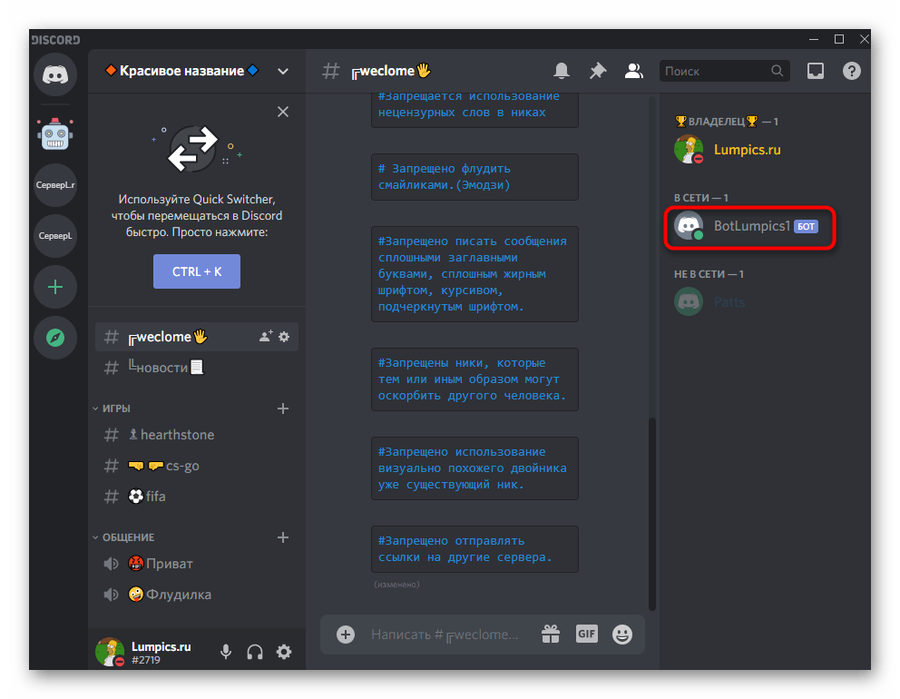 Проверка статуса бота для создания в Discord после его создания при помощи Python