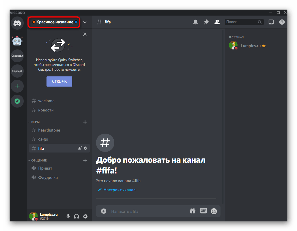 Проверка нового названия проекта для красивого оформления сервера в Discord