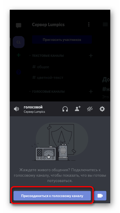 Подтверждение подключения к голосовому каналу для проверки микрофона в мобильном приложении Discord