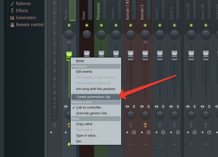 Create Automation Clip в FL Studio