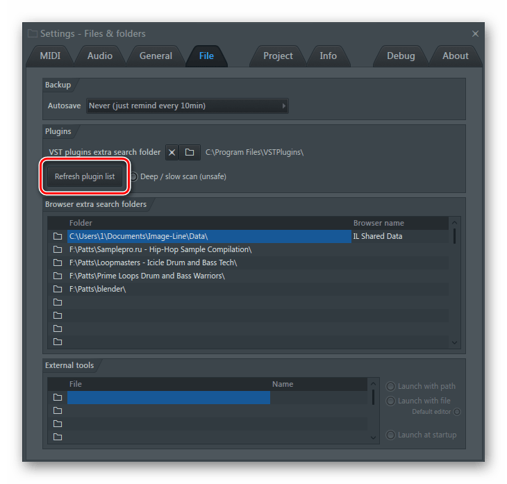 Обновить список плагинов FL Studio