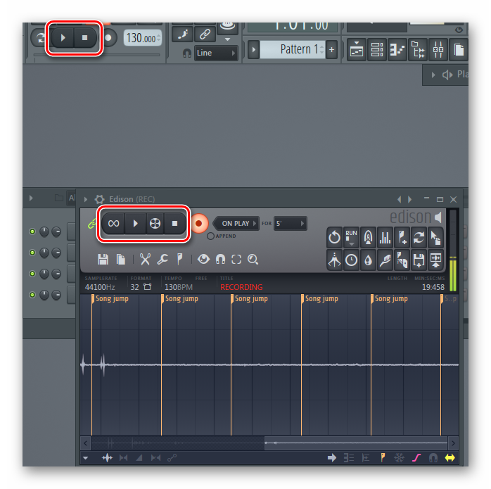 остановка записи через Эдисон FL Studio