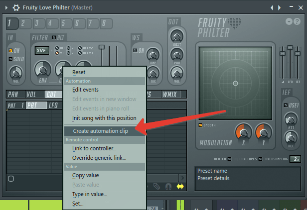 автоматизация фильтра в FL Studio