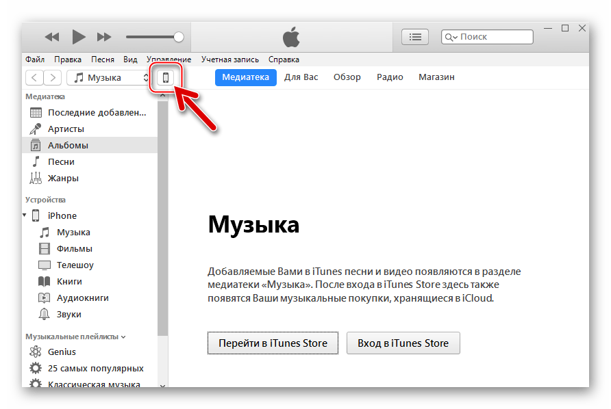 iTunes подключение девайса к ПК для обновления iOS