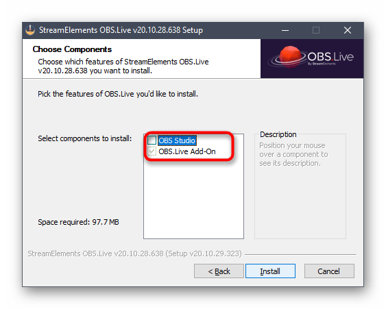 Выбор компонентов для установки в программе StreamElements в OBS для стрима на Twitch