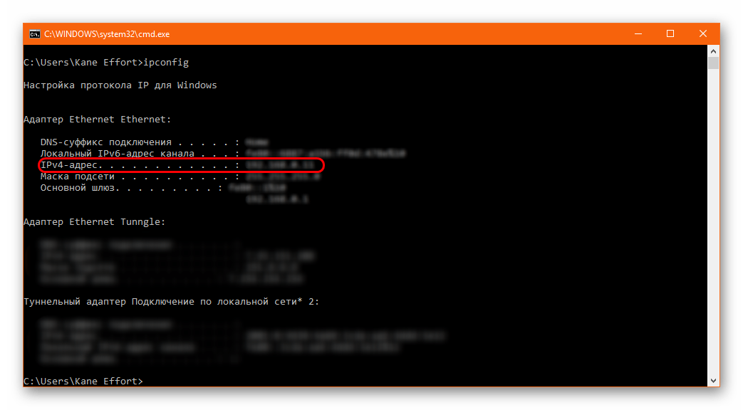 IP адрес в консоли
