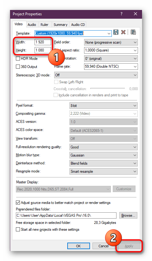 Самостоятельное изменение разрешения видео в Sony Vegas Pro