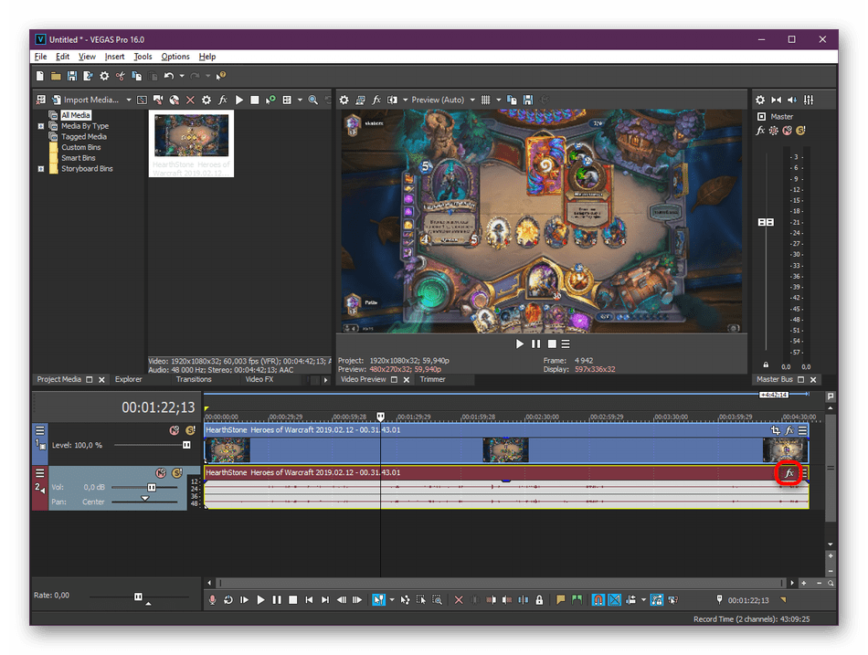 Переход к добавлению эффекта для дорожки в Sony Vegas Pro